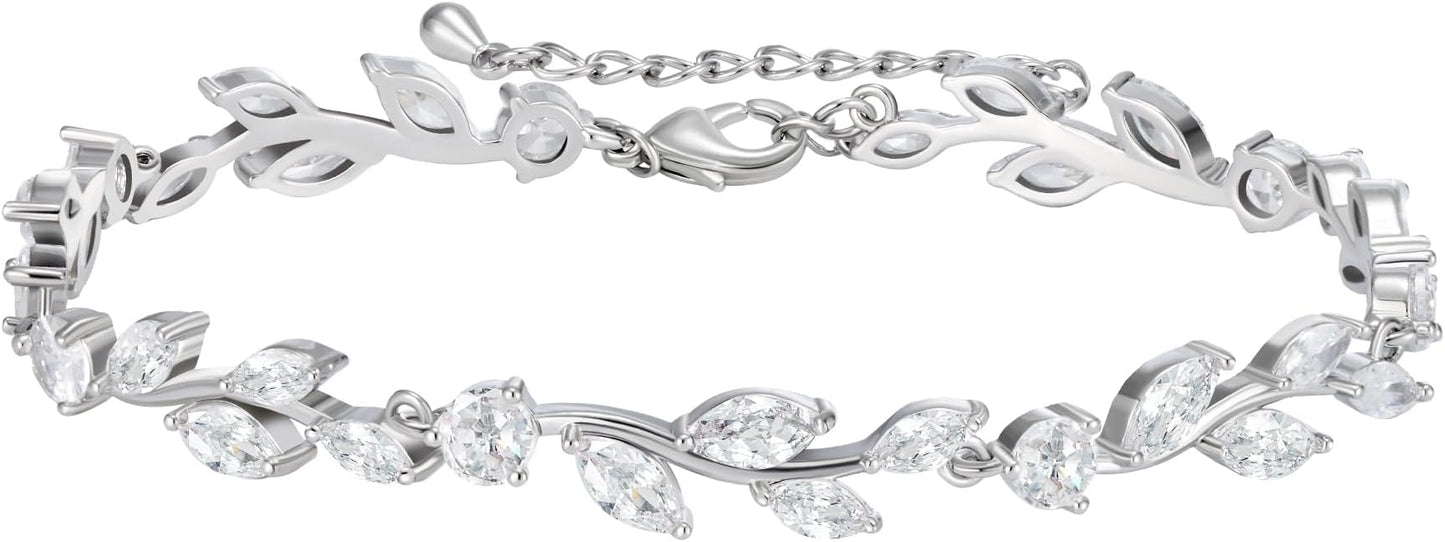 SWEETV Cubic Zirconia Wedding Bridal Bracelet for Brides,Bridesmaids, Silver Crystal Elegant Tennis Bracelet for Women Prom Jewelry Gifts
