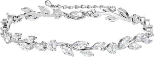 SWEETV Cubic Zirconia Wedding Bridal Bracelet for Brides,Bridesmaids, Silver Crystal Elegant Tennis Bracelet for Women Prom Jewelry Gifts