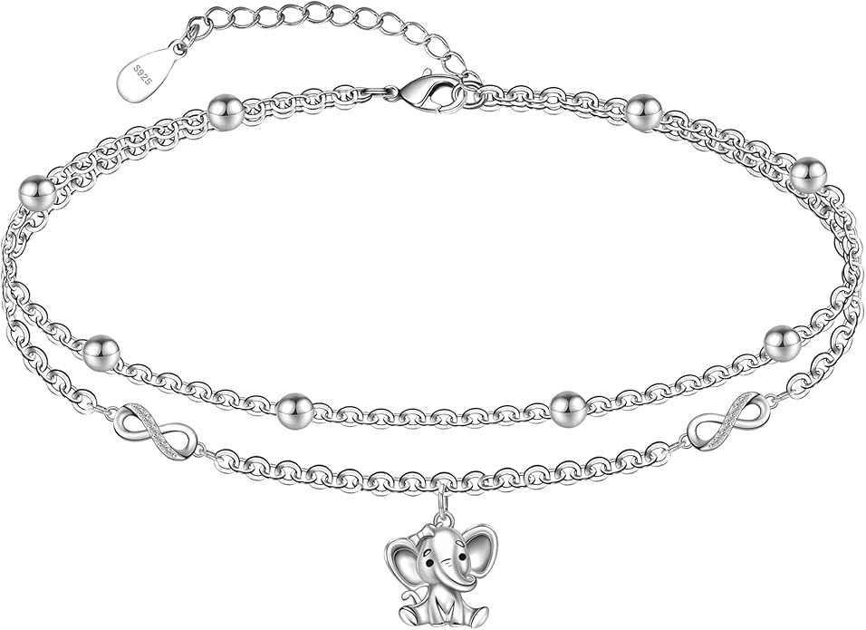 CHIC & ARTSY Womens Sterling Silver Created Opal Layered Anklet Bracelet Dainty Beaded Chain Adjustable 11" Best Friend Anklet