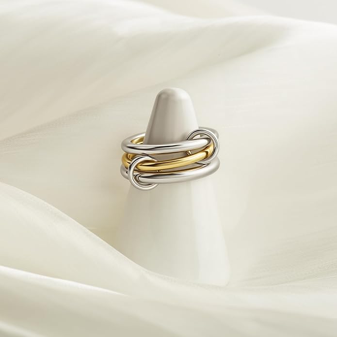 Gold Stackable Rings for Women Non Tarnish, 18k Gold Plated Cubic Zirconia Rings, Silver Gold Multi Ring Mixed Metals Stack Rings Set