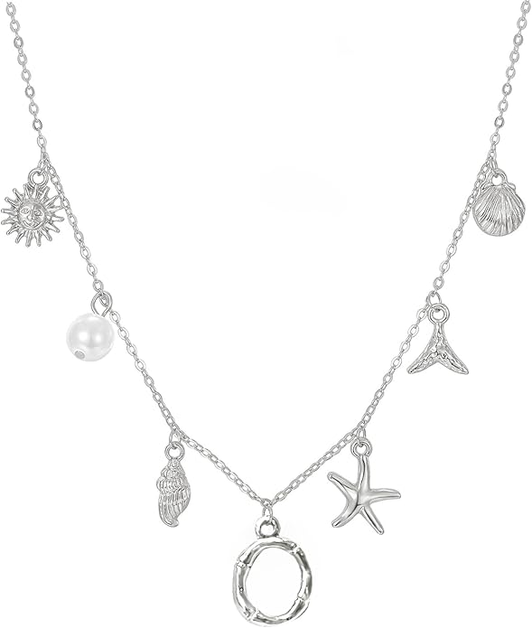 Initial Charm Necklace For Women Shell Letter Necklaces Gold Charms Pendant Boho Summer Seashell Beach 14k Starfish Surfer Jewelry Gifts