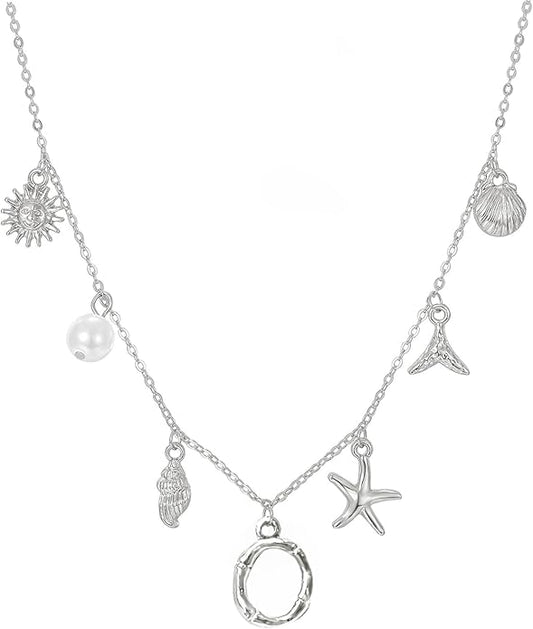 Initial Charm Necklace For Women Shell Letter Necklaces Gold Charms Pendant Boho Summer Seashell Beach 14k Starfish Surfer Jewelry Gifts