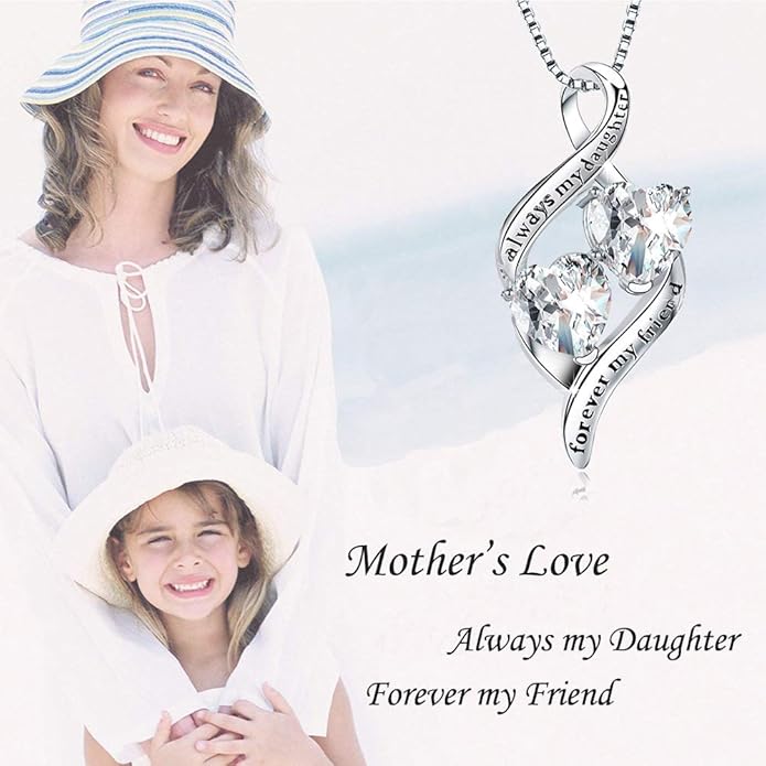 925 Sterling Silver Always My Daughter&Sister Forever My Friend Double Love Heart Pendant Necklace, Mother Daughter Bracelet Jewelry Gifts for Sister Women Couples Wife Mom Girlfriend