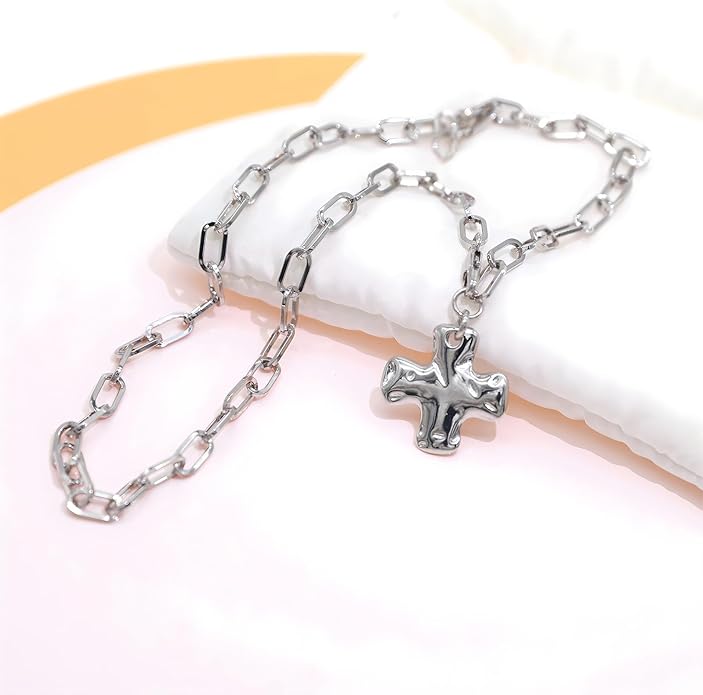 Chunky Retro Heart Necklace for Women Antique Layer Beach Ocean Moon Stars Western Boho Charm Necklaces Retro Link Chain Jewelry