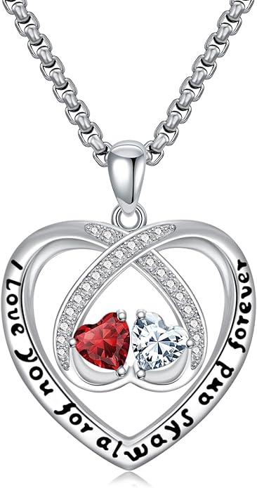 Birthstone Necklaces for Women I Love You for Always and Forever Heart Pendant Necklace Anniversary Jewelry Christmas Valentine Mothers Day Birthday Gifts for Her Wife Girlfriend