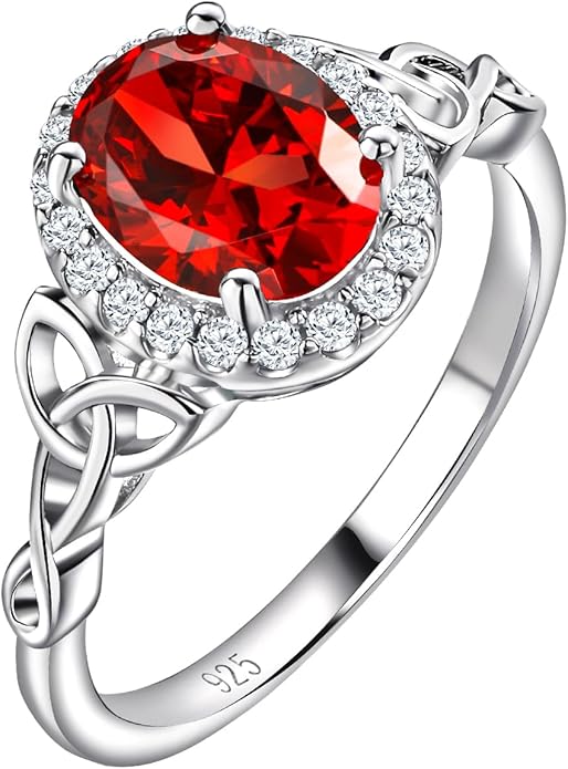 DAYBYDAY Celtic Birthstone Rings for Women 925 Sterling Silver Heart/Round/Pear/Oval Created Gemstone Moissanite Halo Engagement Promise Rings for Her Wife Birthday Anniversary Wedding Jewelry