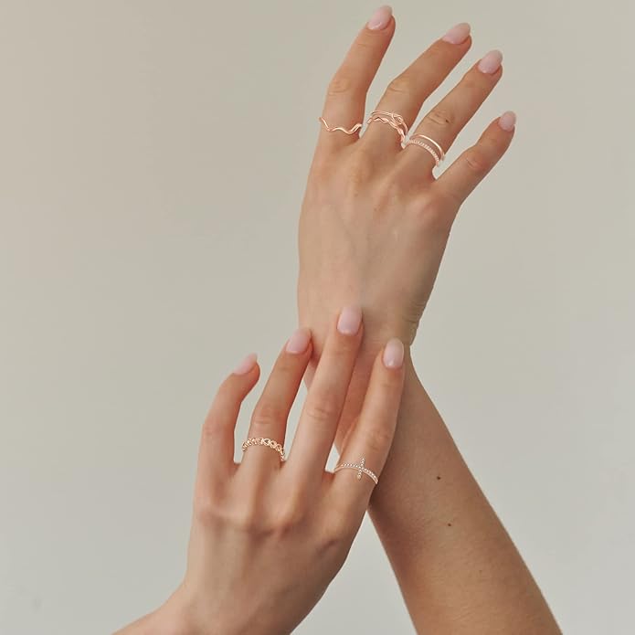 ZOERAY 10PCS 14K Gold Plated Stacking Rings for Women Thumb Stackable Knuckle Band Rings Plain Twist Thin Joint Finger Wedding Gold Ring Set for Women Size 4 to 11