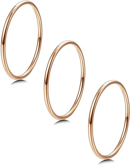 LOYALLOOK 3pcs 1mm Stainless Steel Women's Plain Band Knuckle Stacking Midi Rings Comfort Fit Silver/Gold/Rose Tone
