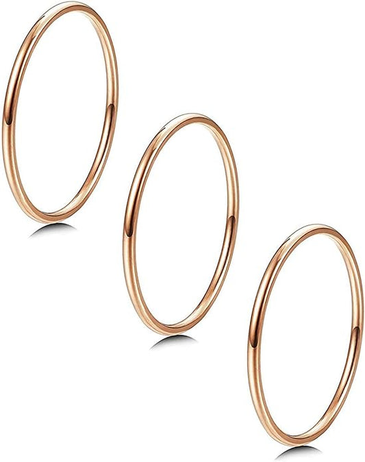 LOYALLOOK 3pcs 1mm Stainless Steel Women's Plain Band Knuckle Stacking Midi Rings Comfort Fit Silver/Gold/Rose Tone