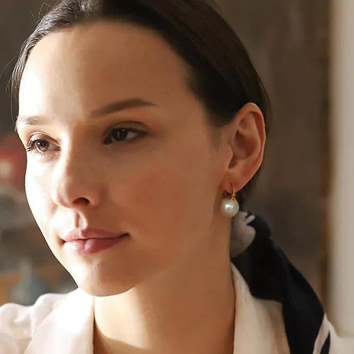 925 Sterling Silver Hoop Handpicked AAA+ Quality 7.5-8mm White Freshwater Cultured Pearl Dangle Drop Earrings Jewelry for Women