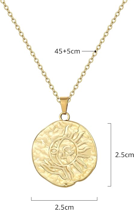 Charm Necklace for Women Gold Evil Eye Sun Moon Flower Coin Pendant Necklace Dainty Paperclip Chain Vintage Luck Amulet Choker Necklaces Celestial Jewelry Gift