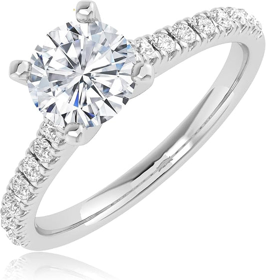 0.5-6 Carat t.w. LAB GROWN Round Cut Diamond Prong Set Solitaire Diamond Engagement Ring Band in 14K White Gold Wedding Ring for Women (E-F Color VS1-VS2 Clarity)