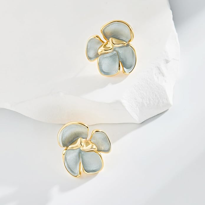 Cicy Bell Flower Earrings for Women 14k Gold Plated Summer Spring Boho Petal Statement Stud Earrings Jewelry Gifts