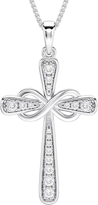 YL 925 Sterling Silver Cross Necklace for Women Halo Infinity Pendant Birthstone Jewelry for Mom