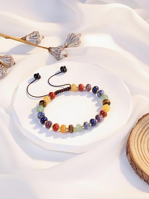 PESOENTH Healing Crystal Gemstone Colorful Beaded Bracelets for Women,Natural Chakra Stone Summer Surfer Beach Boho Bracelet jewelry Gifts for Women Ladies
