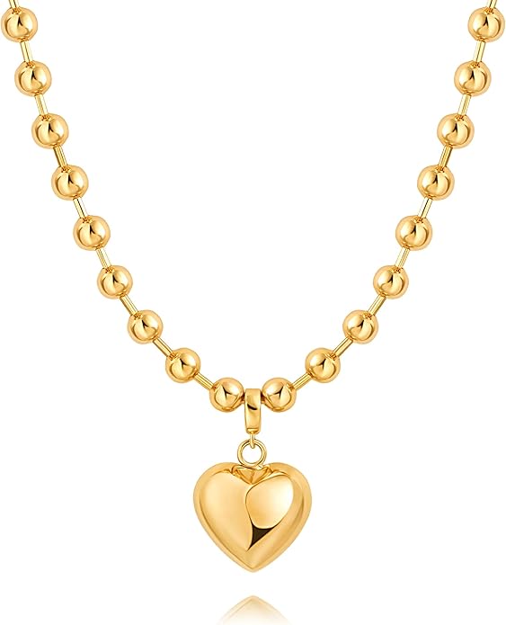 18k Gold Chain Link Necklace for Women, Baroque Pearl/Compass Pendant Necklace