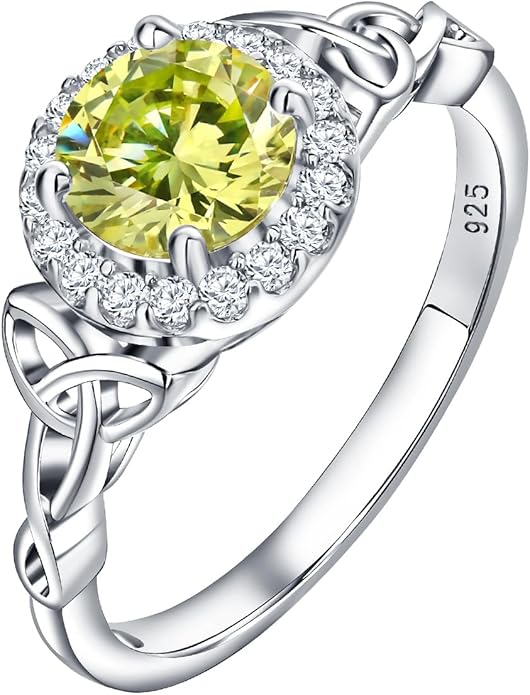 DAYBYDAY Celtic Birthstone Rings for Women 925 Sterling Silver Heart/Round/Pear/Oval Created Gemstone Moissanite Halo Engagement Promise Rings for Her Wife Birthday Anniversary Wedding Jewelry