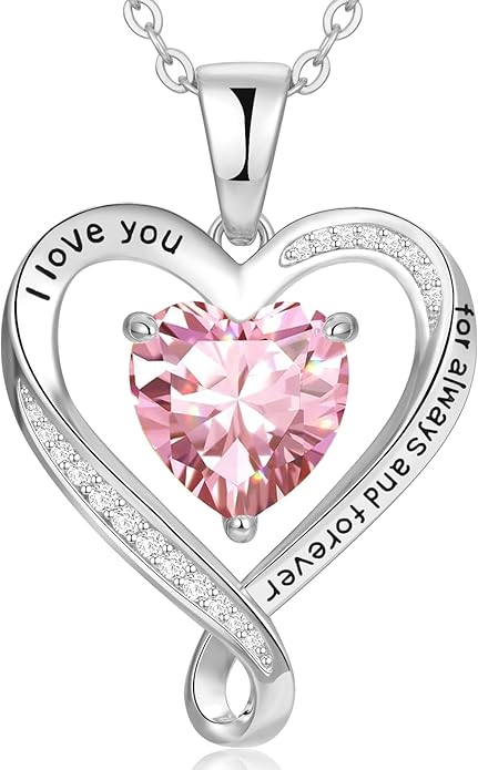 Birthday Gifts for Women Wife Infinity Heart Birthstone I Love You Necklace for Women S925 Sterling Silver Anniversary Wedding Gifts for Christmas Valentines Mothers Day Women's jewelry Diamond Pendant Necklaces Gift for Her Mom Daughter Grandma