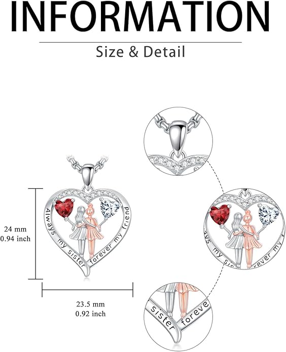 Always My Sister Forever My Friend Birthstone Pendant Necklace Women Jewelry Christmas Valentine Mothers Day Birthday Gifts for Women Sister From Sister