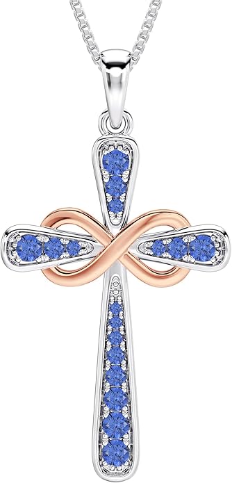 YL 925 Sterling Silver Cross Necklace for Women Halo Infinity Pendant Birthstone Jewelry for Mom