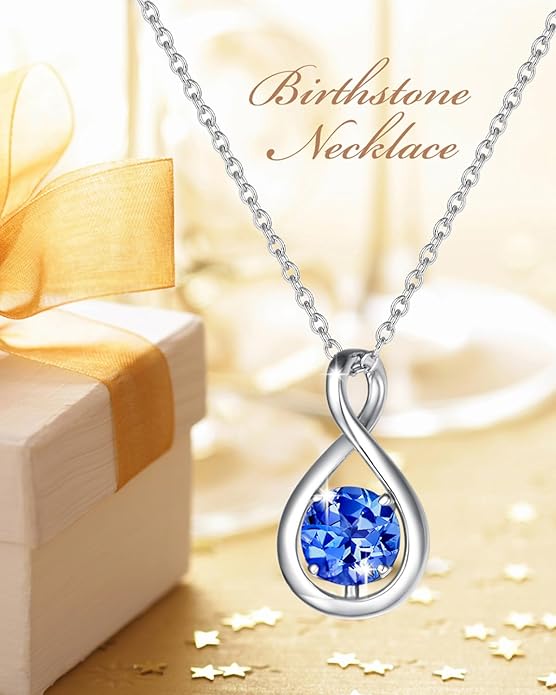 FANCIME Birthstone Necklaces for Women Fine Jewelry Sterling Silver Dainty Infinity Pendant Anniversary Birthday Christmas Gifts for Her Wife Mom Lady Daughter, Chain 16"+2" Extend