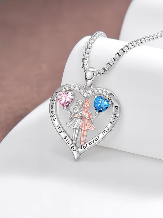 Always My Sister Forever My Friend Birthstone Pendant Necklace Women Jewelry Christmas Valentine Mothers Day Birthday Gifts for Women Sister From Sister