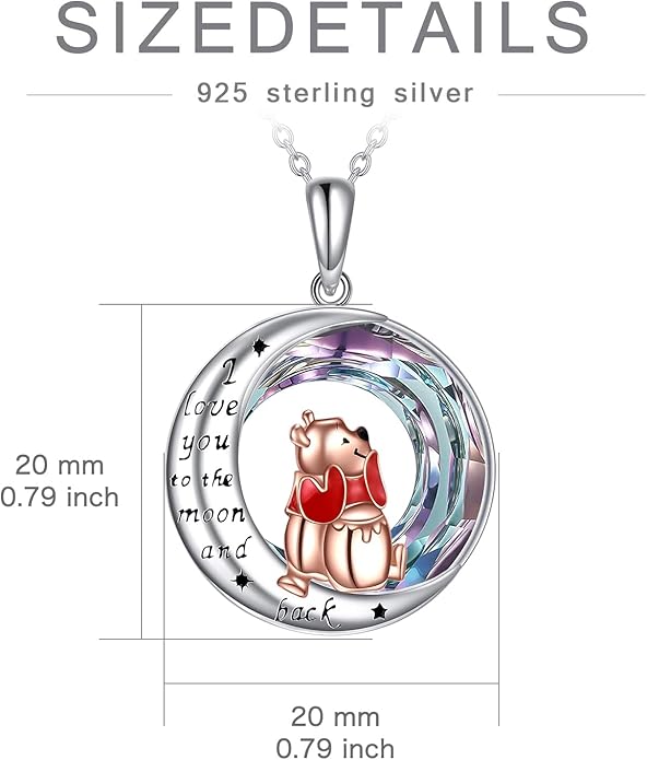 LILALO Bear Necklace Sterling Silver Moon Jewelry with I Love You To the Moon And Back Bear Gifts