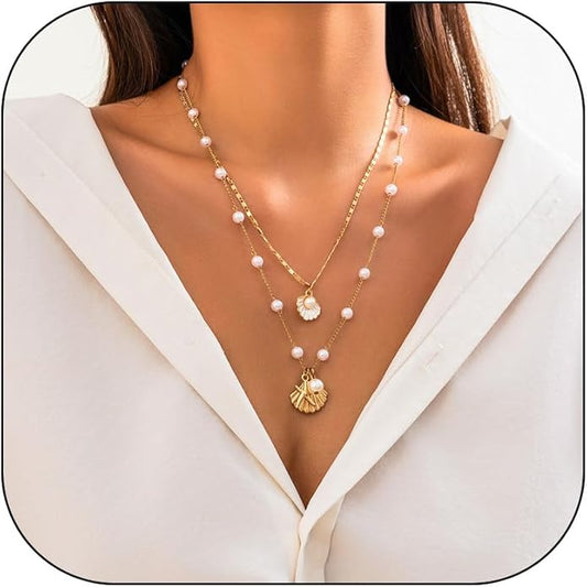 Choistily Charm Necklace Dainty Gold Western Outfit Beach Jewelry for Women Trendy Cowgirl Accessories for Women Gold Bow Sea Shell Pendant Necklace Preppy Stuff Summer Jewelry 2025