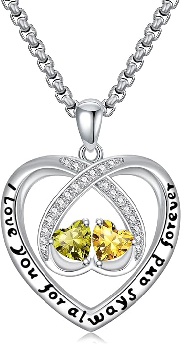 Birthstone Necklaces for Women I Love You for Always and Forever Heart Pendant Necklace Anniversary Jewelry Christmas Valentine Mothers Day Birthday Gifts for Her Wife Girlfriend