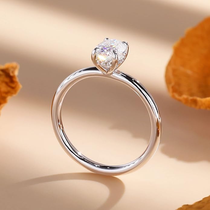 getlove 1.5-3ct Oval Moissanite Engagement Ring 18K White Gold Plated Solid Silver D-Color VVS1 Solitaire Promise Ring