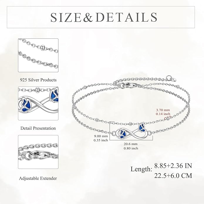 TIGER RIDER Dragonfly Anklet Sterling Silver Dragonfly Gifts Jewelry for Women with Crystal Birthday Anniversary