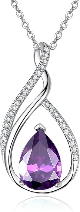 Teardrop Birthstone Necklace for Women 925 Sterling Silver Pear-Shaped Pendant Anniversary Mother's Day Birthday Jewelry Gifts for Her