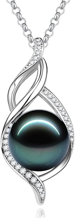 FANCIME Gift for Women Wife Natural Tahitian Pearl Necklace Sterling Silver Mysterious Ocean Treasure 10-12MM Black Pearl Luxury Jewelry Gift for Women, Mother, Wife, 16"+2" Adjustable
