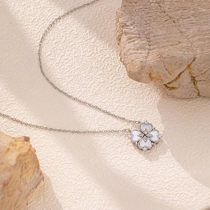 18K Gold Stainless Steel Gold Plated Necklace with Clove Hearts Charm - Can Be Worn Two Ways (Elegant A)