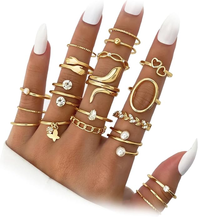 IFKM 51 Pcs Gold Knuckle Rings Set For Women Girls Vintage Stackable Joint Finger Midi Rings Dainty Cubic Zirconia Crystal Simple Twist Hollow Cute Rings Pack Jewelry Gift