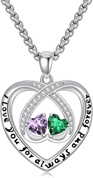 Birthstone Necklaces for Women I Love You for Always and Forever Heart Pendant Necklace Anniversary Jewelry Christmas Valentine Mothers Day Birthday Gifts for Her Wife Girlfriend