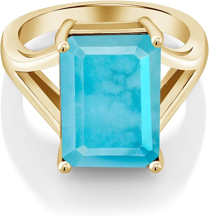 Gem Stone King 5-10 Cttw Gemstone Birthstone Solitaire Engagement Ring For Women | 18K Yellow Gold Plated Silver | 14X10MM Emerald Cut | Wedding Anniversary Ring | Available In Size 5, 6, 7, 8, 9