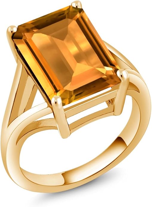 Gem Stone King 5-10 Cttw Gemstone Birthstone Solitaire Engagement Ring For Women | 18K Yellow Gold Plated Silver | 14X10MM Emerald Cut | Wedding Anniversary Ring | Available In Size 5, 6, 7, 8, 9