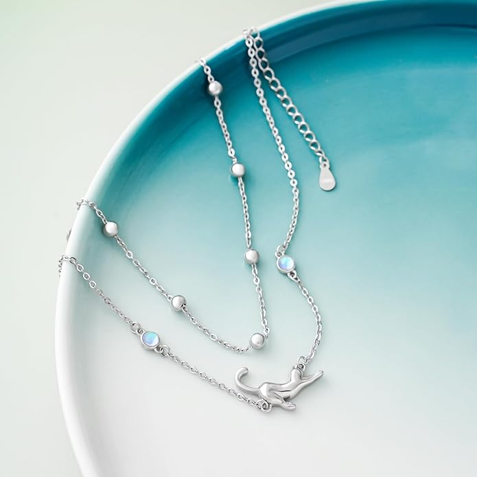 CHIC & ARTSY Womens Sterling Silver Created Opal Layered Anklet Bracelet Dainty Beaded Chain Adjustable 11" Best Friend Anklet