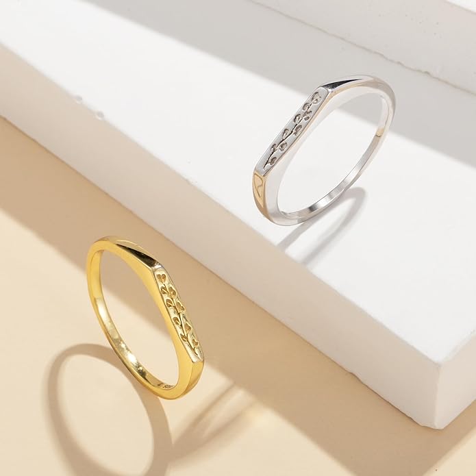 YeGieonr 925 Sterling Silver Rings for Women, 14K Gold Stackable Ring with Engraved Flower, Womens Stackable Rings Jewlery