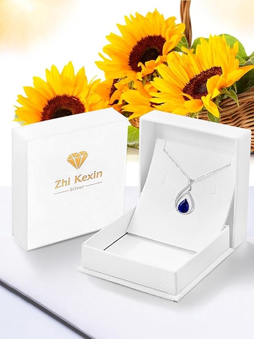 Teardrop Birthstone Necklace for Women 925 Sterling Silver Pear-Shaped Pendant Anniversary Mother's Day Birthday Jewelry Gifts for Her