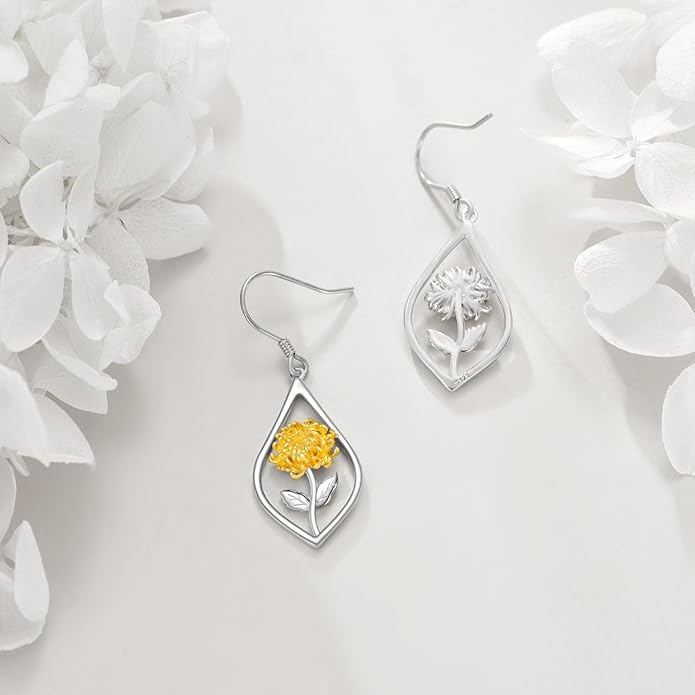 Scottish Thistle/Sunflower/Violet/Daffodil/Orchid Earrings Sterling Silver Flower Dangle Dangling Drop Boho Earrings Jewelry Gifts for Women