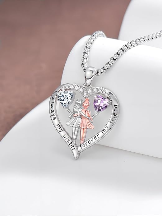 Always My Sister Forever My Friend Birthstone Pendant Necklace Women Jewelry Christmas Valentine Mothers Day Birthday Gifts for Women Sister From Sister