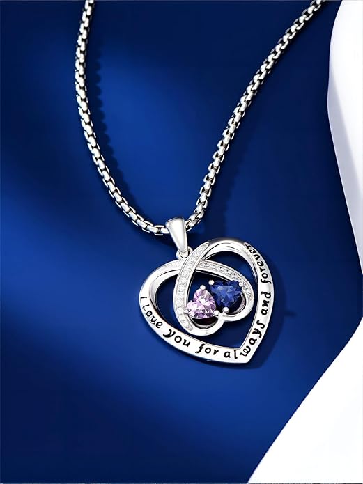 Birthstone Necklaces for Women I Love You for Always and Forever Heart Pendant Necklace Anniversary Jewelry Christmas Valentine Mothers Day Birthday Gifts for Her Wife Girlfriend
