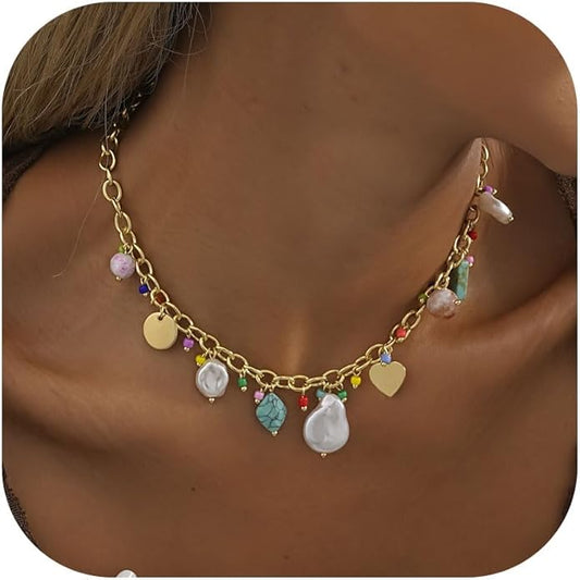 Choistily Charm Necklace Dainty Gold Western Outfit Beach Jewelry for Women Trendy Cowgirl Accessories for Women Gold Bow Sea Shell Pendant Necklace Preppy Stuff Summer Jewelry 2025