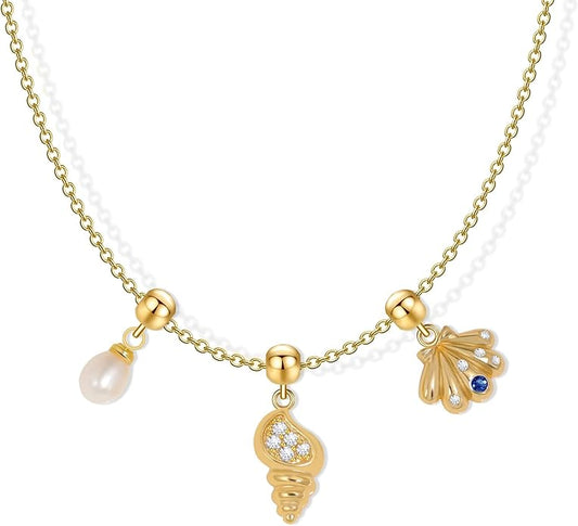 Summer Holiday Necklace,Dainty Chain, Charm Necklace For Women,Cute Cat Charm,Natural Pearls,18k Gold Plated,Choose Your Favorite Charm, Change Easily