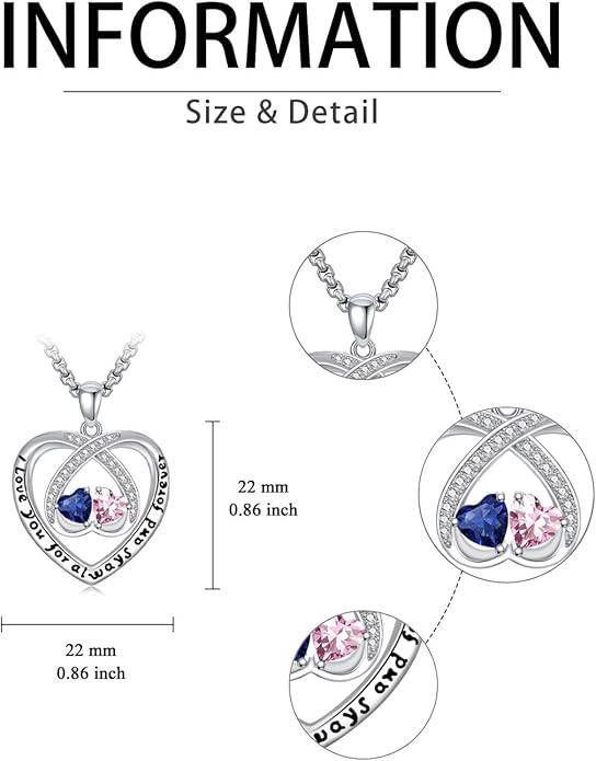 Birthstone Necklaces for Women I Love You for Always and Forever Heart Pendant Necklace Anniversary Jewelry Christmas Valentine Mothers Day Birthday Gifts for Her Wife Girlfriend