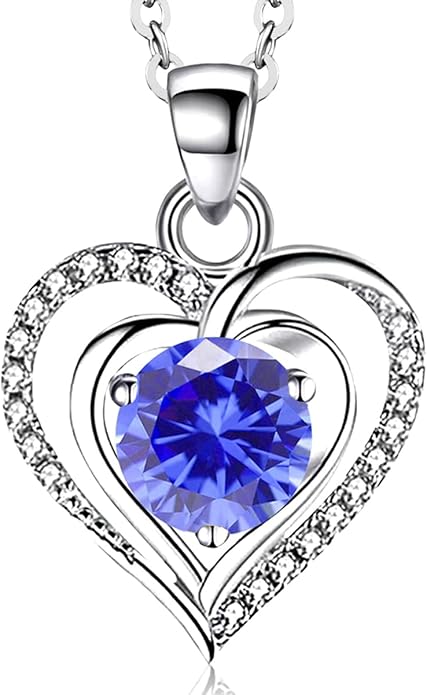RIVIKO Heart Birthstone Pendant Necklace for Women 925 Sterling Silver Zirconia Necklaces Wedding Anniversary Birthday Mothers Day Jewelry Gifts For Her Mother Wife