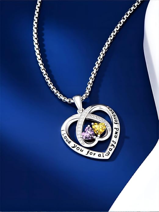 Birthstone Necklaces for Women I Love You for Always and Forever Heart Pendant Necklace Anniversary Jewelry Christmas Valentine Mothers Day Birthday Gifts for Her Wife Girlfriend