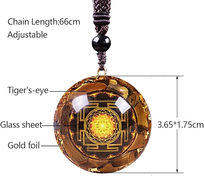Day Day Up Orgonite Pendant Tiger Eye Necklace Sri Yantra Necklace Sacred Geometry Energy Healing Yoga Jewelry (Style 1)